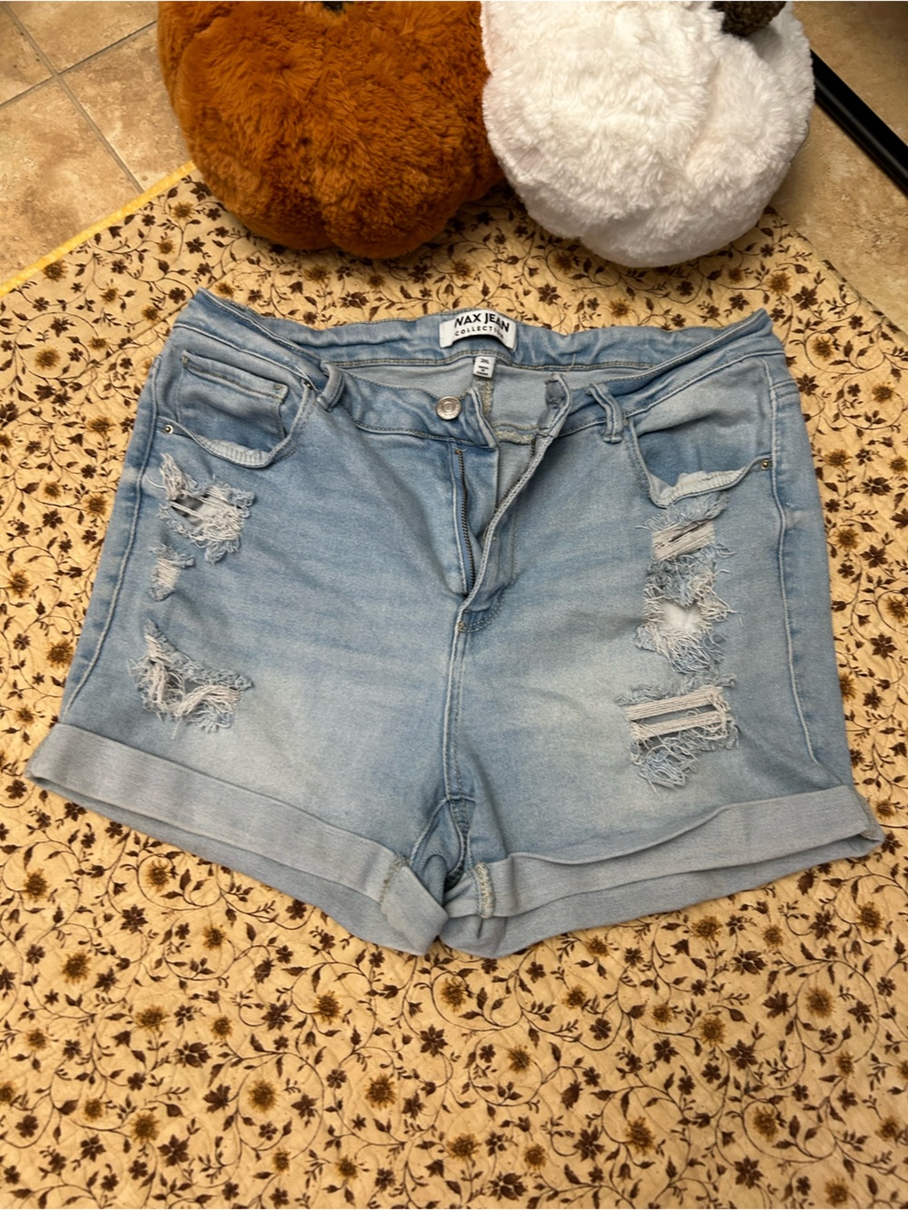 Wax Jean Light Blue Distressed Cuffed Denim Shorts